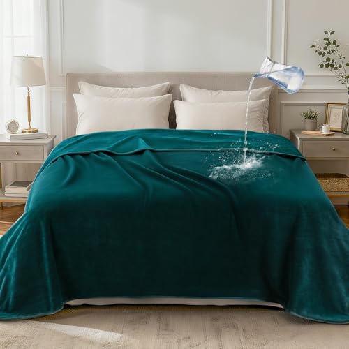 LOOBANI Waterproof Blanket for Bed: Reversible Leakproof King Size Bed Blankets 85" x 108", Soft Flannel & Coral Fleece Bed Blankets Water Resistant for Couch Sofa, Family Camping, Green - color: Green, size: 85" x 108"