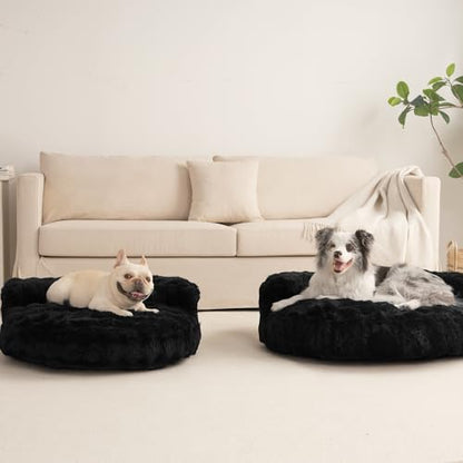 EHEYCIGA Dog Bed Medium Size Dog, Fluffy Small Dog Couch with Removable Washable Cover, Bolster Pet Sofa, Waterproof and Non-Slip, 30" x 30"x 8.5", Black - color: Black, size: 30"L x 30"W x 8.5"Th