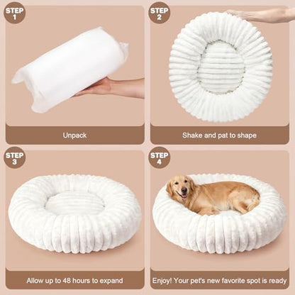 Self Warming Pet Bed, Donut Dog Bed for Large Dogs - Pet Bed with Removable Cover, Self-Heating Winter Pet Beds for Medium & Big Dogs, Egg Tart Design (L) - size: 36*36*10 inches