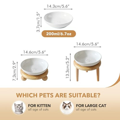 Havniva Cat Bowls Elevated 5.6” Ceramic Cat Bowl with Stand Whisker Friendly Cat Dishes, Cat Food & Water Bowl Set with Two Heights Options, Raised Cat Food Plates for Kitten Anti-Slip Pet Bowls - color: 1 Bowl+Stand- White