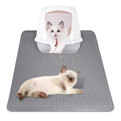 Cat Litter Mat 28" x 20" Waterproof Rubber Litter Box Mat Non-Slip & Soft Litter Trapping Mat Easy to Clean Kitty Litter Mat for Indoor Floor (Small) - size: S:28"×20"