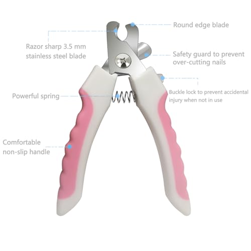 Pet Nail Clippers and Trimmers Set Safety Guard to Avoid Over Cutting Razor Sharp Blades Grooming Tool for All Small Large Dog Cat (Pink) - color: Pink