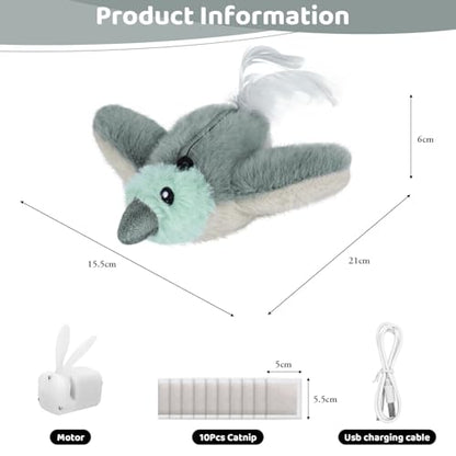 Cat Toys Flapping Birds with Catnip Bags, Chirping Interactive Kitten Toy Indoor, Lifelike Birdie Tweets, Rechargeable Enrichment Moving Wings Cat Exercise Toys Kicker for All Breeds Cat Dog(Gray) - color: A5
