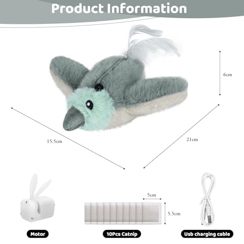Cat Toys Flapping Birds with Catnip Bags, Chirping Interactive Kitten Toy Indoor, Lifelike Birdie Tweets, Rechargeable Enrichment Moving Wings Cat Exercise Toys Kicker for All Breeds Cat Dog(Gray) - color: A5