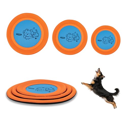 Bifeaw 3 Packs Nylon Interactive Dog Flying Disc - Floating Dog Toys for Aggressive chewers - Water Toys for Dogs (Orange and Blue) - color: Orange and Blue