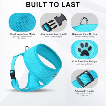 BINGPET Small Dog Harness, No Pull Dog Harness Small Sized Dogs, Soft Light Breathable Mesh Puppy Vest with Safety Buckle-Adjustable Step in Pet Harnesses for Easy Walking, Running, Training - color: Royal Blue, size: S (NECK: 12", CHEST: 14"-18")