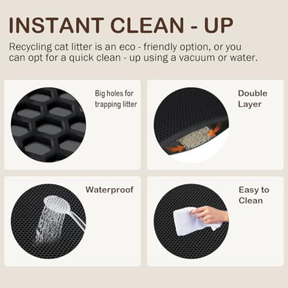 Large Cat Litter Mat, 29.9'' x 35.8''Inch, Double Layer Waterproof Proof Litter Box mat, Non-Slip Design, Easy to Clean, Black Cat Litter Trapping Mat - color: Black, size: 1 Count (Pack of 1)