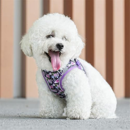 Step in Dog Harness No Pull Flower Adjustable Soft Mesh Padded Reflective Pet Vest Harness and Leash Set for Small Medium Dogs - color: Purple, size: M(neck:12"-13.5",chest:16"-18")