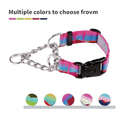 Martingale Dog Collars with Stainless Steel Chain, Reflective No Pull Walking Training Collar with Quick Release Buckle, Adjustable Slip Chain Nylon Dog Collars for Small Medium Large Dogs - color: Red and blue, size: Small