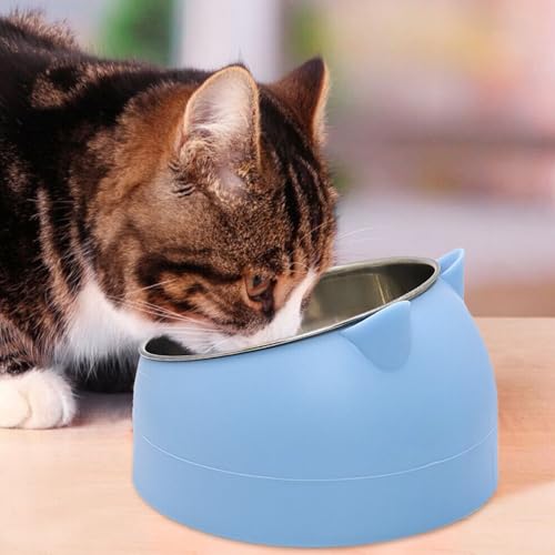 Stainless Steel Cat Food Bowl with Non-Slip Base, Easy to Clean Pet Feeding Dish, Food-Grade Pet Bowl for Cats and Small Pets - color: Blue, size: 200ML