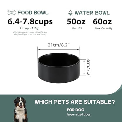 Havniva 8.3” Dog Bowl Ceramic Dog Food and Water Bowl, Durable Dog Water Bowl with Non-Slip Rubber Base Large Capacity Feeding Dishes for Large Dogs - color: Matte Black, size: 8.3 Inch