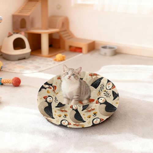 Pet Bed Puffins Floret Print, 18" Small Dog Cuddler with Anti-Slip Bottom, Cute Pattern Round Sofa for Indoor Puppies & Kittens, All-Season Comfort - size: Small