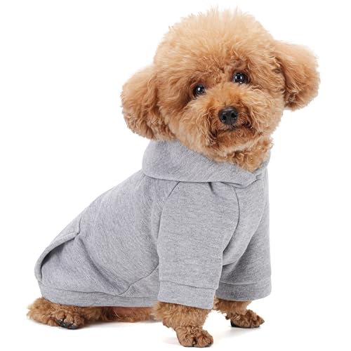 Winter Dog Hoodie with Pockets - Solid Color Polycotton Sweatshirt for Small, Medium, and Large Dogs - Soft, Warm, Cozy Pet Clothing for Cold Weather - Ideal for Outdoor Walks.Grey-S - color: grey, size: Small