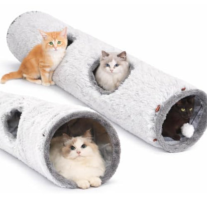 Cat Tunnels for Indoor Cats – Cat Crinkle Tunnel – Collapsible Long Plush– Cat Tube Cute Cozy Pet Play for Hours of Fun (47" / Pearl Gray)