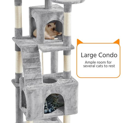 Yaheetech XL Cat Tree, 72in Multi-Level Cat Tower with 2 Cozy Caves, 3 Soft Perches, Scratching Posts, Board, and Dangling Ball, Pet Furniture Play House for Kittens/Cats, Light Gray - color: Light Gray