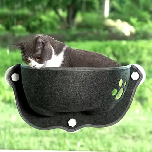 Deluxe Felt Cat Window Perch - Strong Suction Cup Hammock, Easy Installation, and Comfortable Design for All Cat Sizes (Dark Gray) - color: Dark Gray
