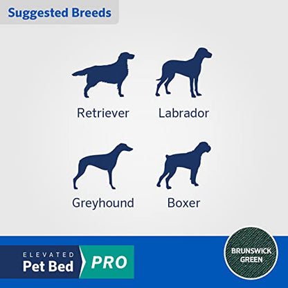 Coolaroo Pro Elevated Dog Bed - Low-Profile Access, Moisture-Resistant Cover, Breathable Fabric & Tool-Free Setup, Brunswick Green, Standard - color: Brunswick Green, size: Standard