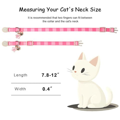 2 Pack Pink Cat Collars - Spring Summer Breakaway Cat Collar with Bell, Bow and Flower Pendant, Adjustable Kitten Collars for Girl Cats, Cute Pink Plaid &Bow - color: Pink Plaid &Bow