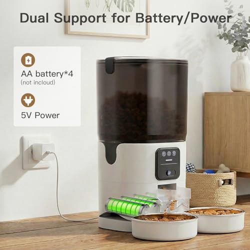 Automatic Cat Feeder 7L Double Bowl Feeder, 1080P HD Camera Live Video, Night Vision 2-Way Audio, WiFi & App Remote Control, Programmable Pet Feeder, Smart Timed Dry Food Dispenser 2 Cats Dogs - size: Double Basin - 7L