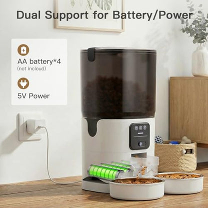 Automatic Cat Feeder 7L Double Bowl Feeder, 1080P HD Camera Live Video, Night Vision 2-Way Audio, WiFi & App Remote Control, Programmable Pet Feeder, Smart Timed Dry Food Dispenser 2 Cats Dogs - size: Double Basin - 7L