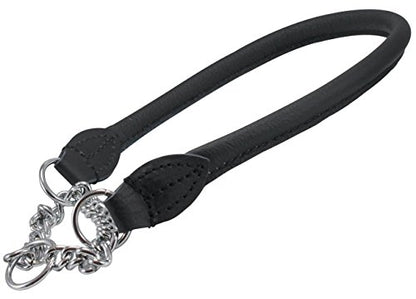 Rolled Genuine Leather Martingale Dog Collar Choker Black 7 Sizes (#6 - Neck Circumf.15.5"-17.5") - size: #6 - Neck Circumf.15.5"-17.5"