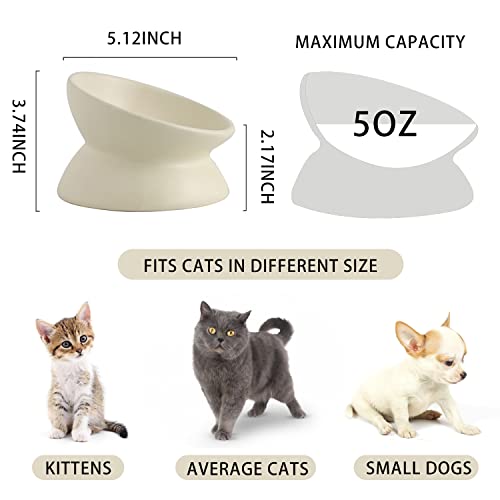 Ceramic Raised Cat Bowl, Cat Food Bowls Elevated Tilted, Ceramic Pet Bowl Whisker Friendly, Anti Vomit & Reduce Neck Burden for Food and Water (Cream-White) - color: Cream-White