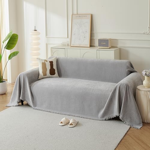 Couch Cover for Dogs, Boho Sofa Covers for 2 Cushion Couch, Chenille Sofa Slipcover for Pets Washable, L-Shape Sectional Couch Loveseat Cover Soft Throw Blankets with Tassels(71x102,Grey) - color: Grey, size: 71*102 inch