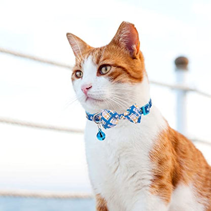 Breakaway Cat Collar with Removable Bow Tie and Bell, 3 Pack Safety Buckle Kitten Collars, Adjustable Pet Collar with Cute Multi-Style Patterns, Ideal for Boy Cats Puppy - color: Style B - Blue