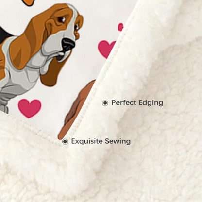 BlessLiving Basset Hound Blanket 50x60 Inches with Red Hearts, 3D Animal Print Plush & Sherpa Dual Sided Throw - Ultra Warm Soft Fleece Blanket for Adults, Kids, Pet Lovers, Cute Dog Gift - color: Basset Hound, size: Throw, 50 x 60 Inches