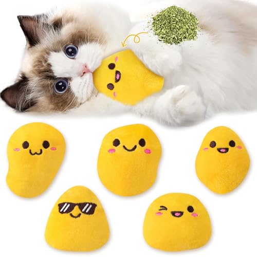 Nuggets Catnip Stuffed Toys for Cats- 5Pcs Pet Days Funny Yellow Fried Chicken Indoor Cat Toys, Kitten Chew Bite Kick Non-Toxic Interactive Supplies for Pet Lovers Kitten Birthday Gift - style: Yellow Nuggets