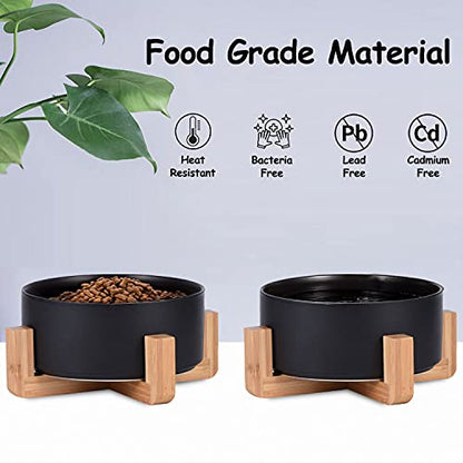 Petygooing Ceramic Black Cat Dog Bowl Set with Stand,Small Dog Bowls, Pet Food and Water Dish, Anti Slip Set of 2 Cat Bowl-Pet Food Dishes- Pet Bowls Small Size Pet (13.5OZ/5.1 in) - color: Black, size: Puppy/Small Size Dogs & Cat Bowls 400ML*2