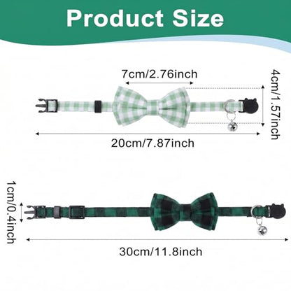 3pcs Bow Tie Cat Collar with Bells, Breakaway Bowtie Plaid Cat Collar, Soft Adjustable Bow Cats Collars for Kitten Puppy and Small Pets(Green) - color: dark green