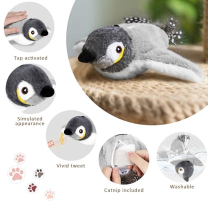 Cat Toys Flapping Birds with Catnip Bags, Rechargeable Interactive Exercise Kitten Toy Kicker Indoor, Lifelike Birdie Tweets, Enrichment Moving Wings Cat Exercise Chirping Toys for All Breeds Cat Dog - color: A2