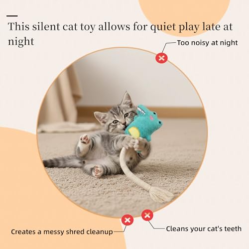 5 Pcs Ultimate Cat Toys Set with Natural Catnip Toys & Silvervine, 2 Plush Fish, Chili Chew, Silent Dino Rope & Hanging Tomato, Relieves Anxiety, Teething Aid, Quiet Play for Indoor Cats