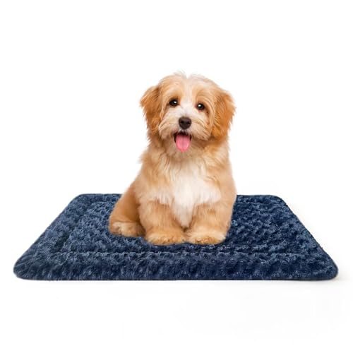 Medium Dog Bed Mat, Washable Crate Pad with Non-Slip Bottom, Soft Kennel Mat for Dog Crate or Cage, Dog Kennel Indoor Pet Bed for Dogs & Cats, Sleeping Mat with Dog Blanket Feel, Blue, 30x18x1.5 in - color: Blue, size: Medium (30x18x1.5 in)