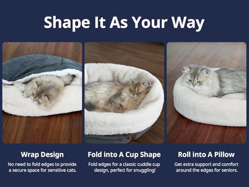 Self Warming Cat Bed, 17.7" x 13.7" Anti-Slip Soft Round Thermal Pet Cushion Bed for Kittens, Cats, Puppies and Small Dogs, Gray - color: Grey