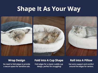 Self Warming Cat Bed, 17.7" x 13.7" Anti-Slip Soft Round Thermal Pet Cushion Bed for Kittens, Cats, Puppies and Small Dogs, Gray - color: Grey