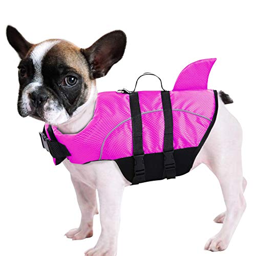 Ripstop Dog Life Jacket Shark Life Vest for Dogs, Safety Lifesaver with High Buoyancy and Lift Handle for Small and Medium Breeds（Rose Red XS） - color: Rose Red, size: X-Small
