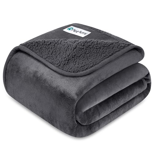 PetAmi Premium Waterproof Dog Blanket for Medium Large Dogs, Reversible Sherpa & Flannel Fleece, Leakproof Pet Throw for Couch Protection, Soft Plush Furniture Protector for Cats, Washable, 40x60 Grey - color: Gray, size: Large (40x60)