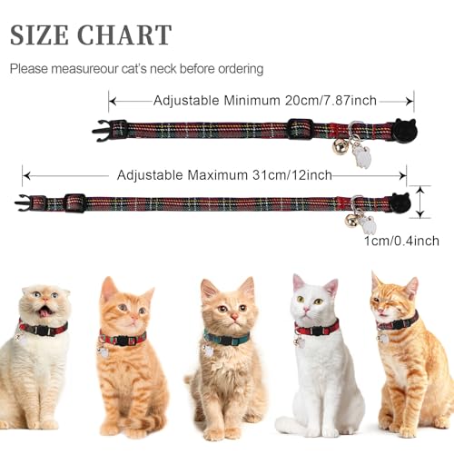 Unique style paws 2 Pack Christmas Kitten Collar Breakaway with Bell & Pendant, Adjustable Safety Cat Cotton Collars for Girl Boy Cats and Small Pets - color: Scottish & red green grid