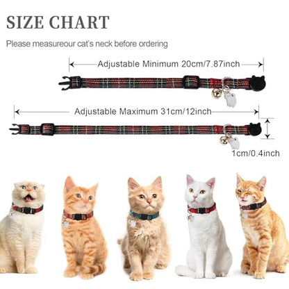 Unique style paws 2 Pack Christmas Kitten Collar Breakaway with Bell & Pendant, Adjustable Safety Cat Cotton Collars for Girl Boy Cats and Small Pets - color: Scottish & red green grid