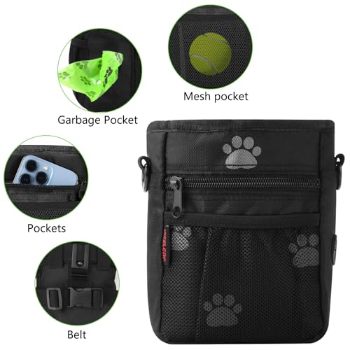 kissleaf Dog Treat Pouches for Pet Training, Treat Pouches for Pet Training,Large Dog Treat Training Pouch and Dog Clicker,Dog Training Treat Pouch Built-in Poop Bag Dispenser-Black Pattern. - color: Black Pattern