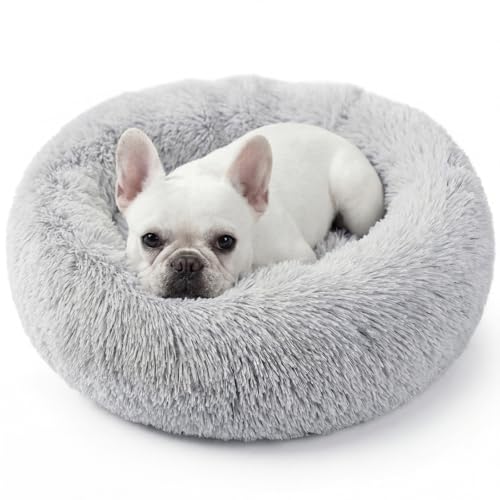 WROS Calming Dog Bed, 24" x 24" x 6" Fits Cat & Dog, Anti-Slip Round Washable Faux Fur for Doze Off, Napping Orthopedic, Grey - color: Grey, size: 24.0"L x 24.0"W x 6.0"Th