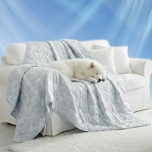 NWK Dog Cooling Blanket, Q-Max>0.345, Ice Silk Cool to Touch Material, Reversible Breathable Bed Cover, Furniture Protector Couch Sofa for Summer, Machine Washable (Misty Gray, 60'' X 80'') - color: Misty Gray, size: XL (60''x 80'')