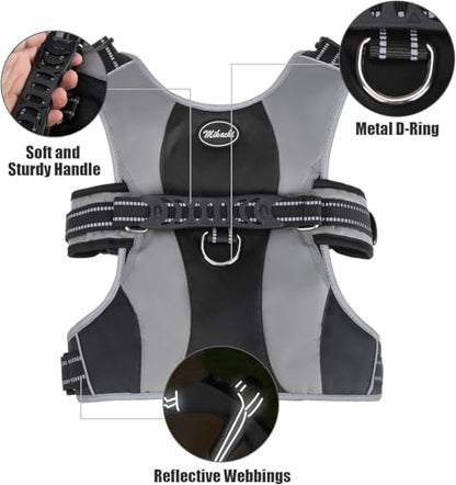 Escape Proof Dog Harness - No Pull Reflective Dogs Harness Vest with Lift Handle, Adjustable Soft Padded No Slip Pet Harness Training Easy Control for Medium Large Dogs - color: Black & Grey, size: Medium