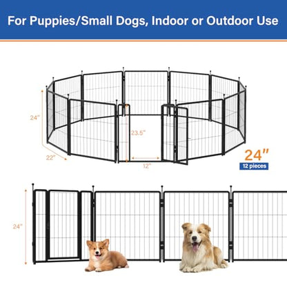 Dog Playpen 24 inch 12 Panels for Indoor & Outdoor Use – Heavy-Duty Metal Pet Fence with Ground Stakes, Rounded Ball Tops for Safety, Stable & Foldable Design, Easy to Assemble - size: 24inch, style: 12 Panels