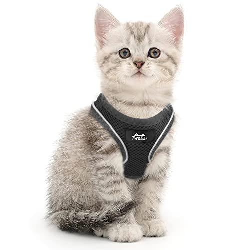TwoEar Dog Vest Harness Reflective, No-Pull Pet Harness Easy Control with Breathable Mesh, Soft Puppy Step-in Harness No-Choke for Outdoor Walking, Training for Small Dogs, Cats(XS, Black) - color: Black, size: XS(Neck:12.2-13.0"/Chest:14.2-16.1")