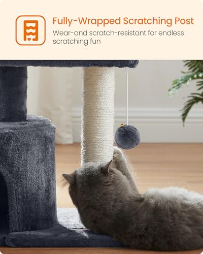 Feandrea Cat Tree, Small Cat Tower with Sisal Scratching Post, Plush Condo with Padded Perch, for Small Spaces, Kittens, Smoky Gray UPCT50G - color: Smoky Gray