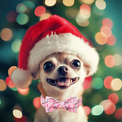 Christmas Dog Collar with Bow Tie - Cute Pink Tree Pattern Christmas Puppy Collar, Adjustable Metal Buckle Winter Bowtie Dog Collars for Small Medium Large Dogs XS - color: B-Pink Christmas Tree, size: XS