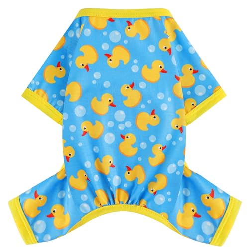 Dog Pajamas Small Sized Dogs Stretchable Summer Dog Clothes Pjs 4 Legs Girl Boy Cute Soft Puppy Outfits Doggie Cat Jammies Jumpsuit Sleeper for Pet, Blue Duck, XS - color: Blue Duck, size: X-Small (Chest 11in )